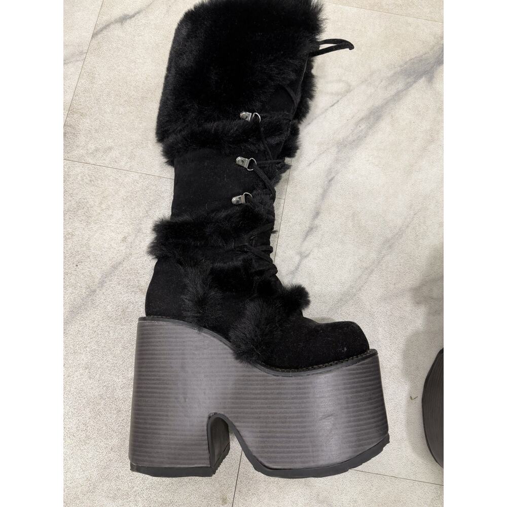 Women’s Black Faux Fur Lined Lace-Up Platform Knee High Boots US 8 - Picture 6 of 7
